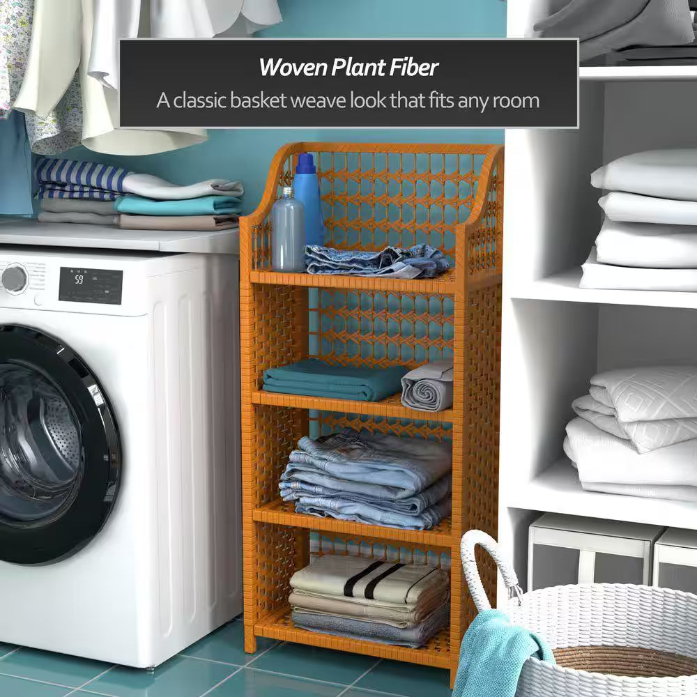 4-Shelf Honey Natural Fiber Shelving Trunk