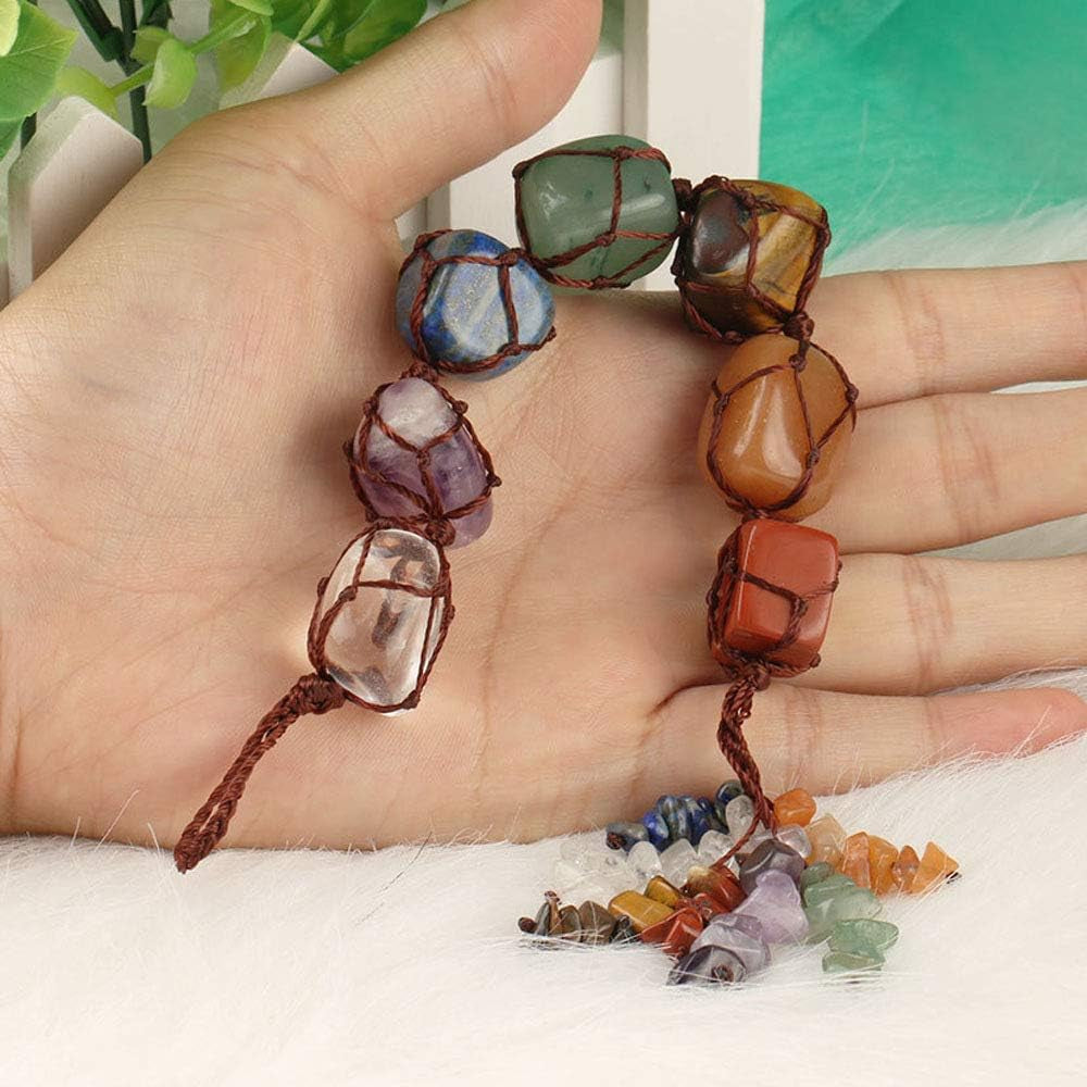 Pinklife 1PCS 7 Chakra Car Ornaments,Gemstones Reiki Healing Crystals Tassel Wall Hanger Spiritual Meditation Hanging Ornament/Window Decoration/Feng Shui for Good Luck,Yoga Meditation
