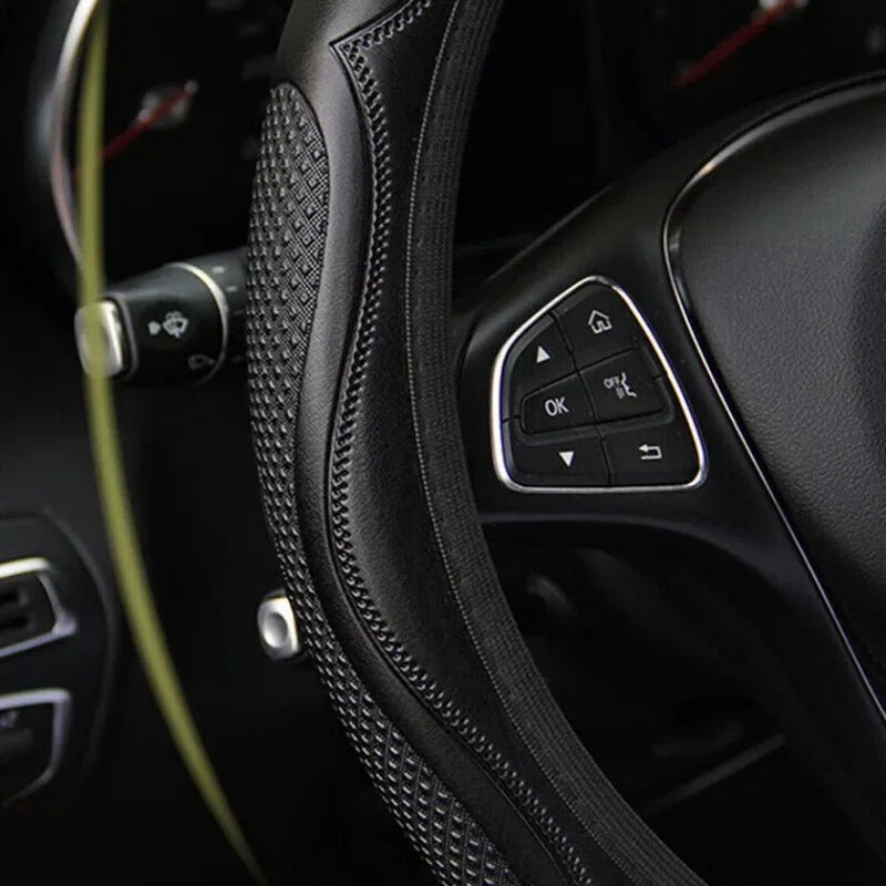 2Pcs Car Steering Wheel Cover Anti-Slip 15'' Universal Black Leather Car Accessories