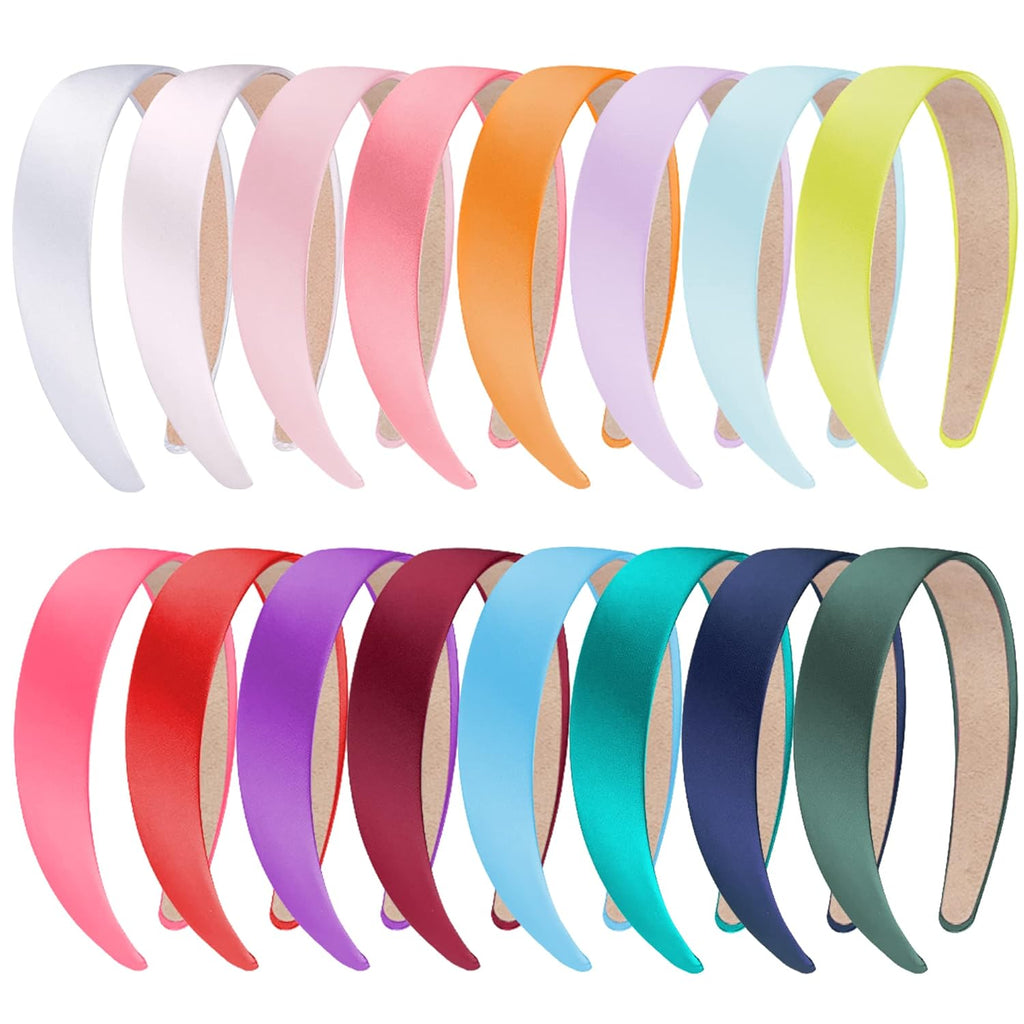 Vibrant SIQUK 16-Piece Satin Hair Accessories Set - Stylish 1-Inch Plastic-Covered Headbands for Women and Girls