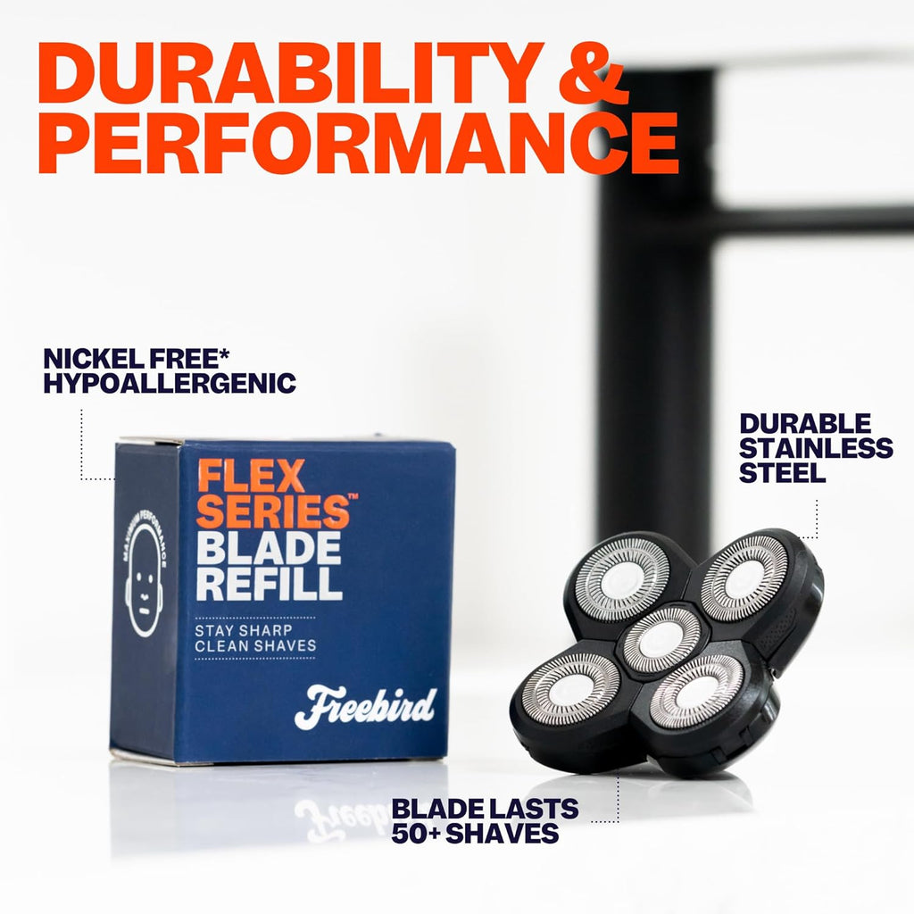 Freebird Flexseries Official Blade 1 Pack Refills - No Irritation, Razor Bumps or Ingrown Hairs, Ultra-Sharp, Durable, Scalpsafe Design, Quicksnap Install, Compatible with Flexseries