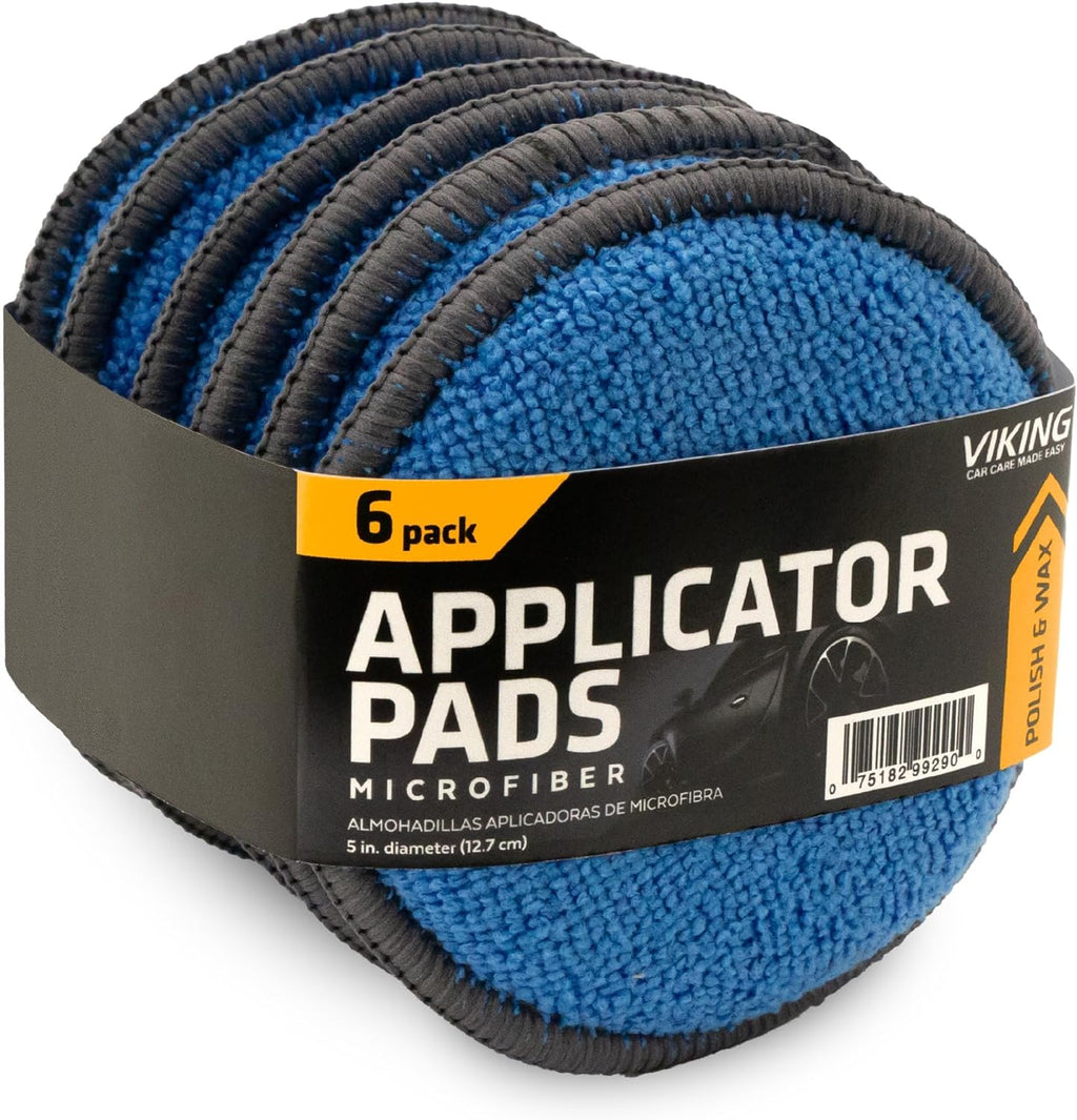 Viking 6-Pack Microfiber Car and Tire Wax Applicator Pads - 5" Blue/Grey Cleaning Pads