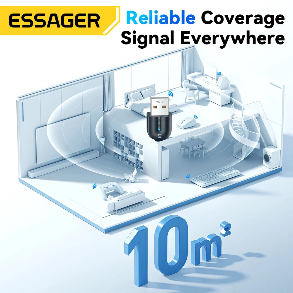 Essager USB Bluetooth 5.3 Adapter Aux Audio Receiver Transmitter for PC Speaker Laptop Soundbox Wireless Mouse USB Transmitter