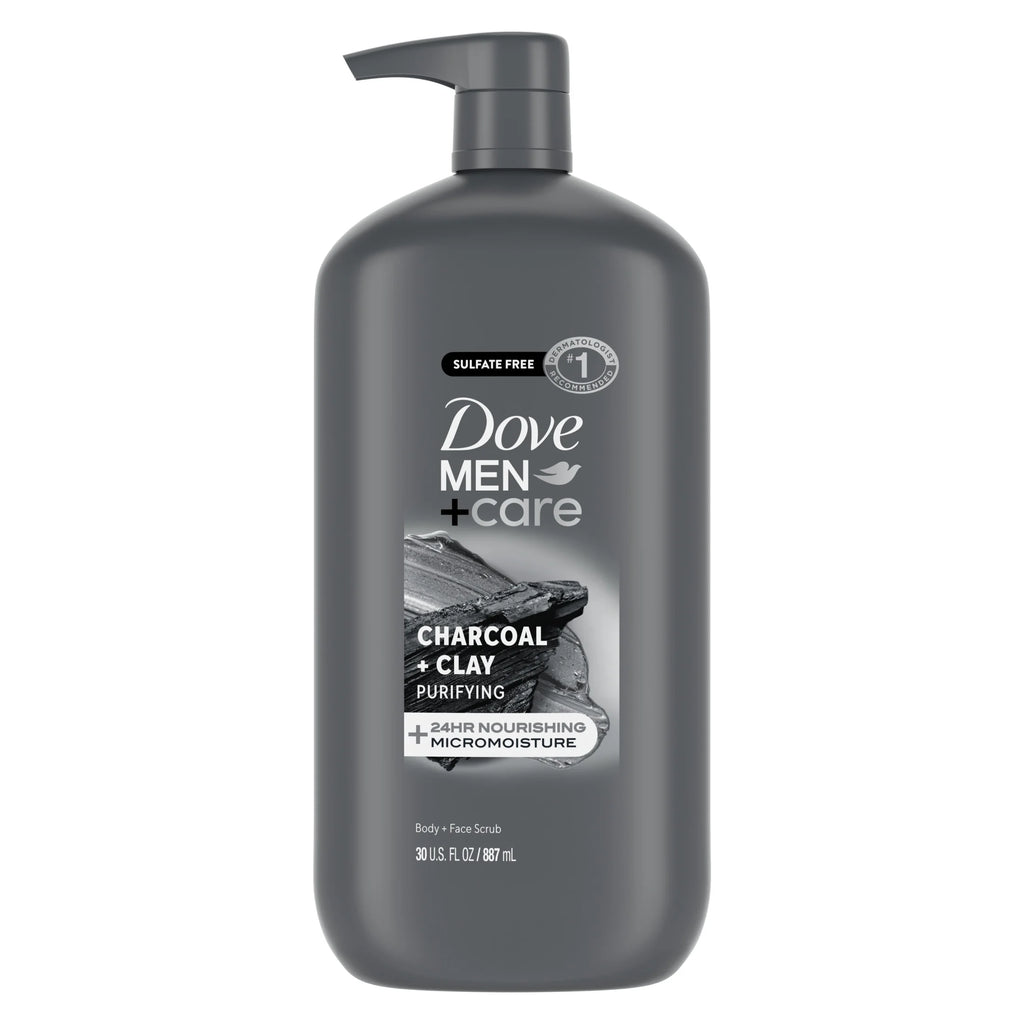 (4 Pack)  Purifying Hydrating Face & Body Wash for Men Charcoal & Clay, 30 Oz