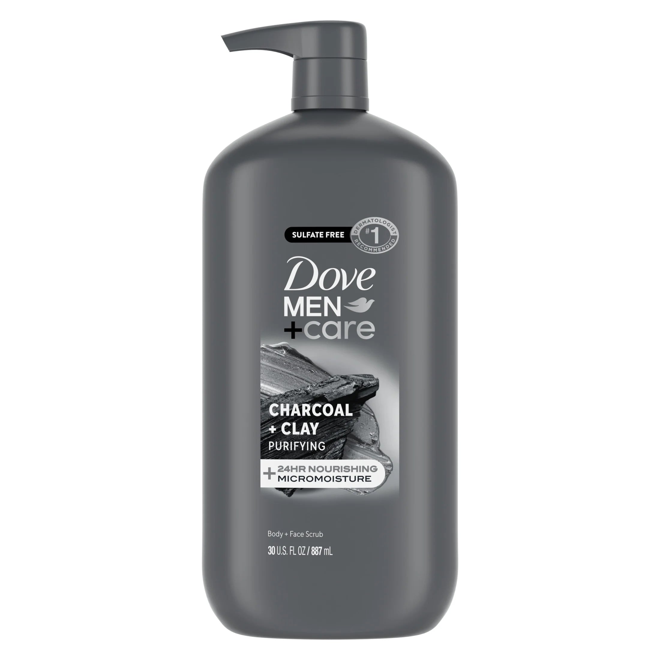 (4 Pack)  Purifying Hydrating Face & Body Wash for Men Charcoal & Clay, 30 Oz