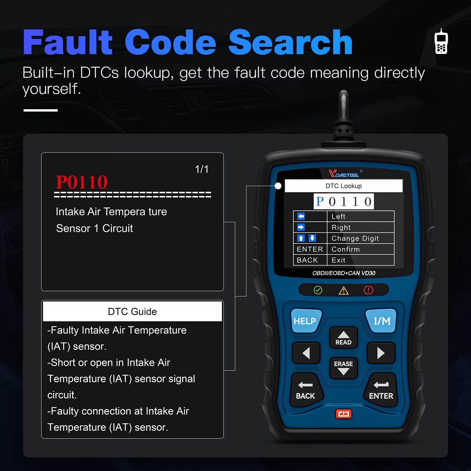 VDIAGTOOL VD30 Enhanced OBD2 Scanner, Universal Check Engine Light Car Code Reader, Auto Diagnostic Tool for All OBDII Vehicles, Free Update