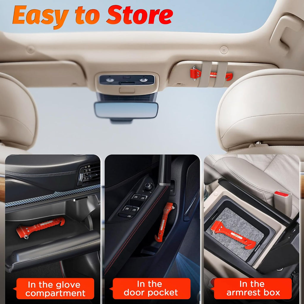 IPOW 2 Pack Car Window Breaker & Seatbelt Cutter - Essential Heavy-Duty Safety Hammer for Emergency Escape & Auto Rescue Kit for Home, Office, and Vehicles
