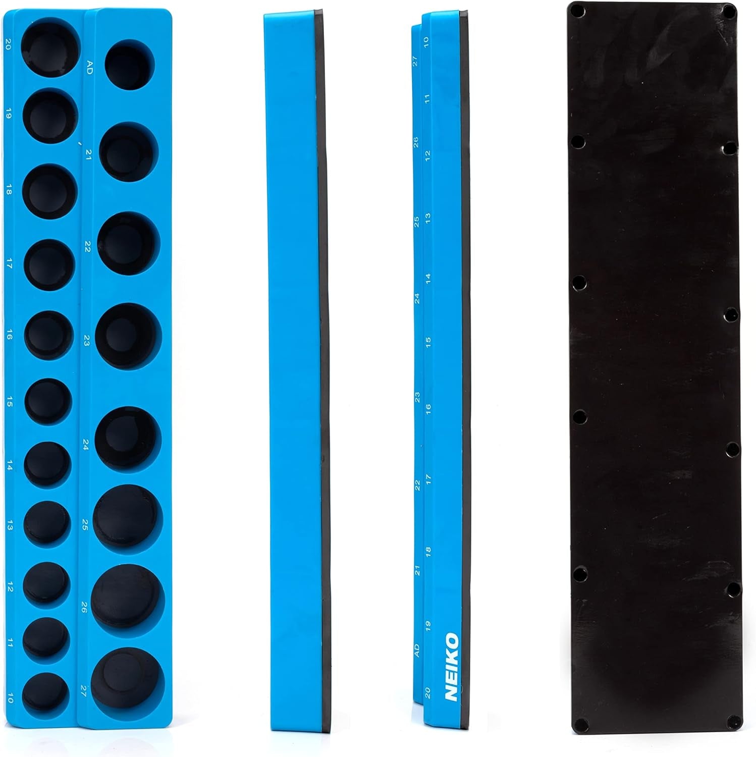 NEIKO 03975A Magnetic Socket Holder, 1/2” Drive, 10Mm-27Mm, Shallow & Deep Sockets Tray, Metric Socket Set Organizer, Socket Organizers for Toolboxes Trays, Scratch Free Mounting, High Visibility