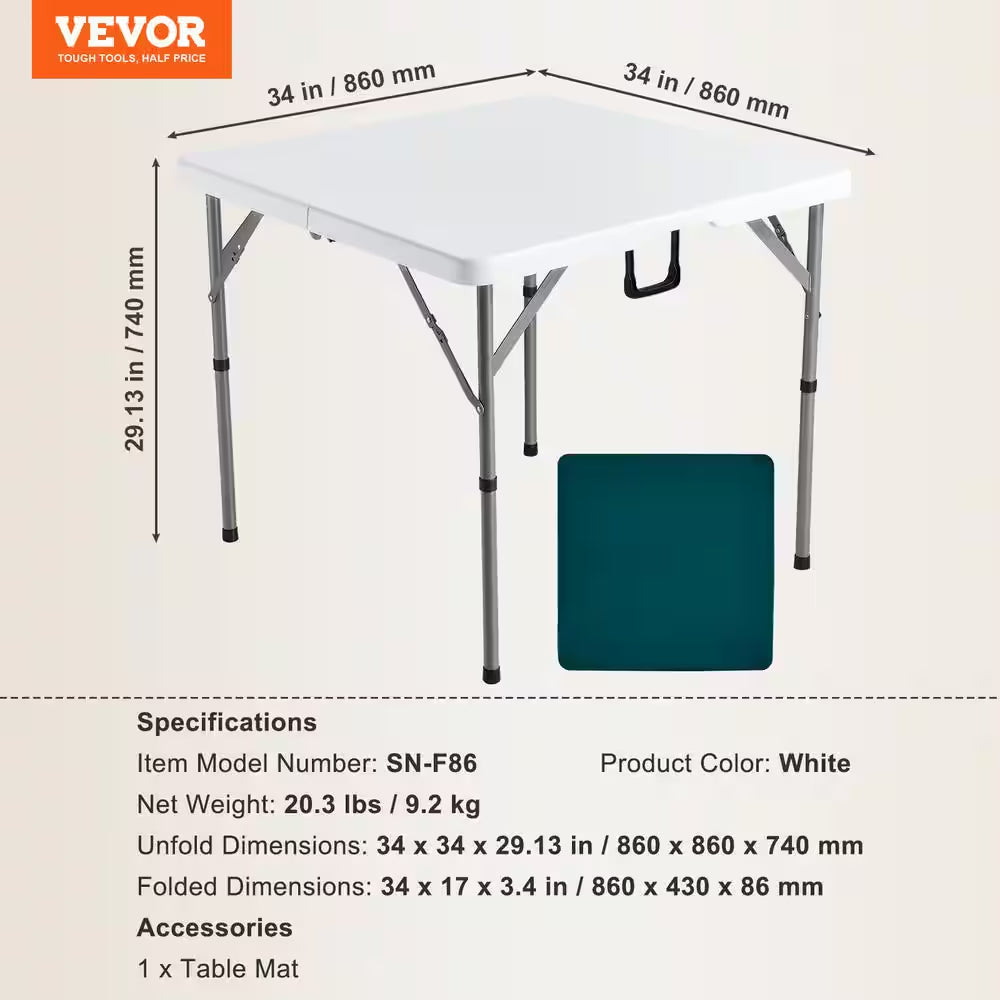 Mahjong Table Fold-In-Half 4 Player Card Table with Wear-Resistant Green Tabletop Portable Square Domino Table