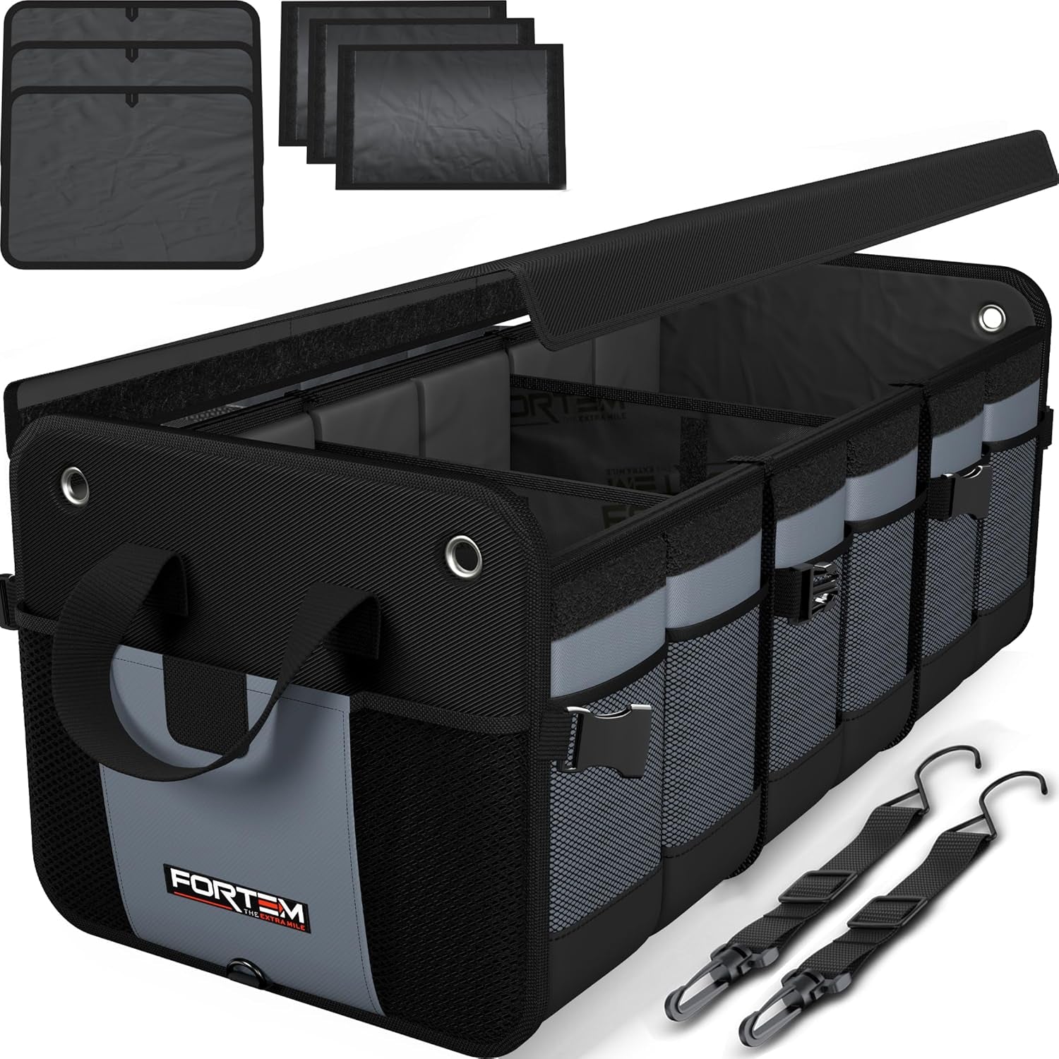 Ultimate FORTEM SUV Trunk Organizer - Collapsible Multi-Compartment Storage Bag with Non-Slip Bottom & Adjustable Straps - Perfect Car Accessory for Men & Women (65L)