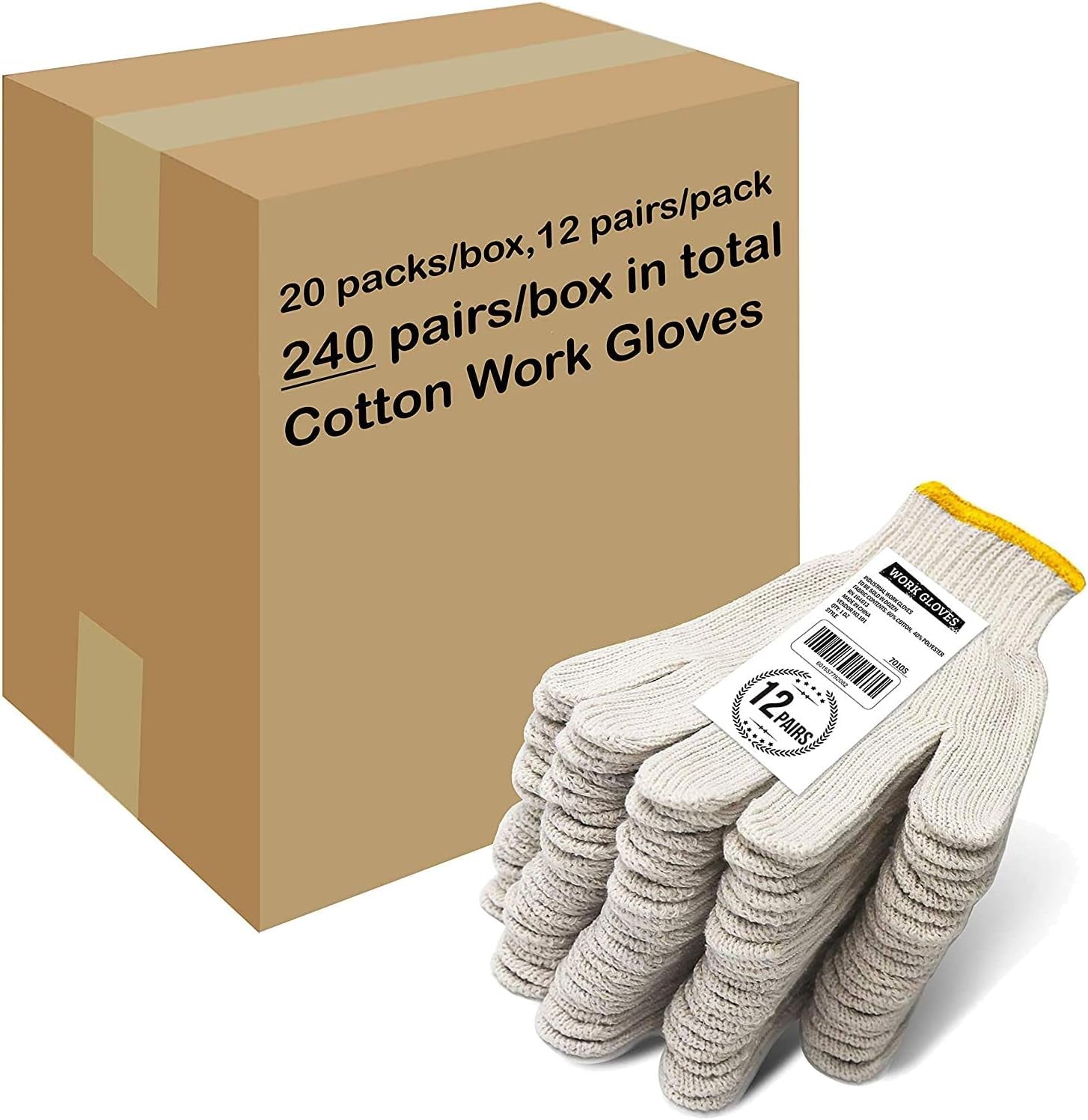 Evridwear L Size Cotton Polyester Safety Work Gloves - 12 Pairs for Painters, Mechanics, Gardeners & Construction Workers with Dotted Grip