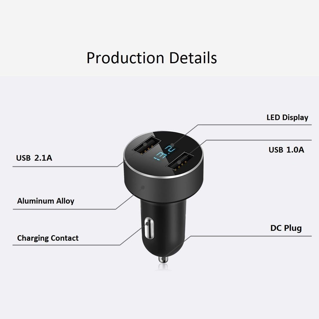 LIHAN 2 USB Car Charger,12V/24V Voltage Meter, Output 4.8A, Cigarette Lighter Plug Adapter Compatible with Iphone,Ipad, Samsung, USB Charging Devices, Black