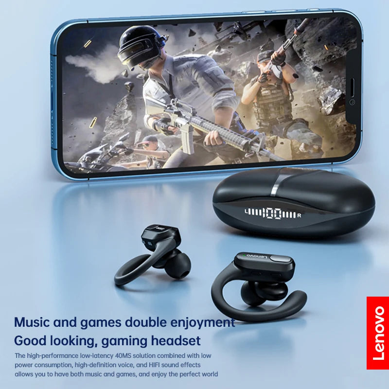 Original Lenovo XT80 Earhooks Sports Bluetooth Wireless Headsets with Mic,Led Power Display,Enc,Hifi Stereo Sound Gaming Headset