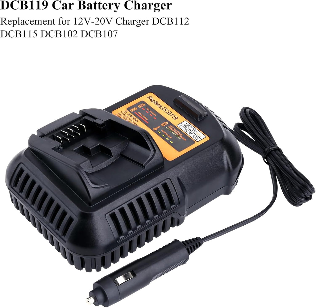 Elefly 20V Car Battery Charger DCB119 Compatible with 12V/20V Battery Charger DCB112 DCB102 DCB107 DCB115, for 12V 20V and 60V Max Lithium Battery DCB204 DCB206 DCB609 DCB120 DCB124