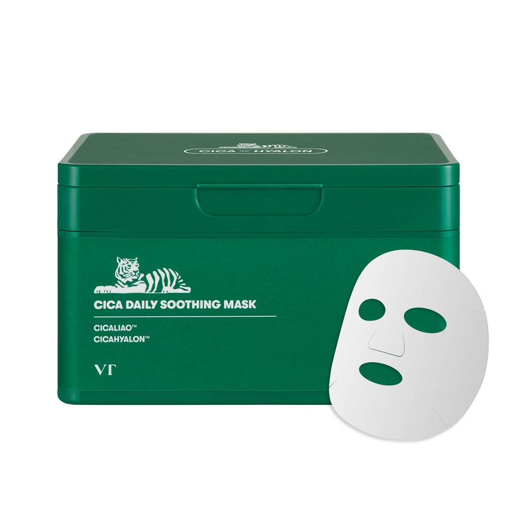 VT COSMETICS CICA Daily Soothing Mask - 30 Sheets of Hydrating & Moisturizing Facial Masks with Centella Asiatica & Hyaluronic Acid for Instant Calm, Glow, and Soft Skin - Korean Skincare Essential