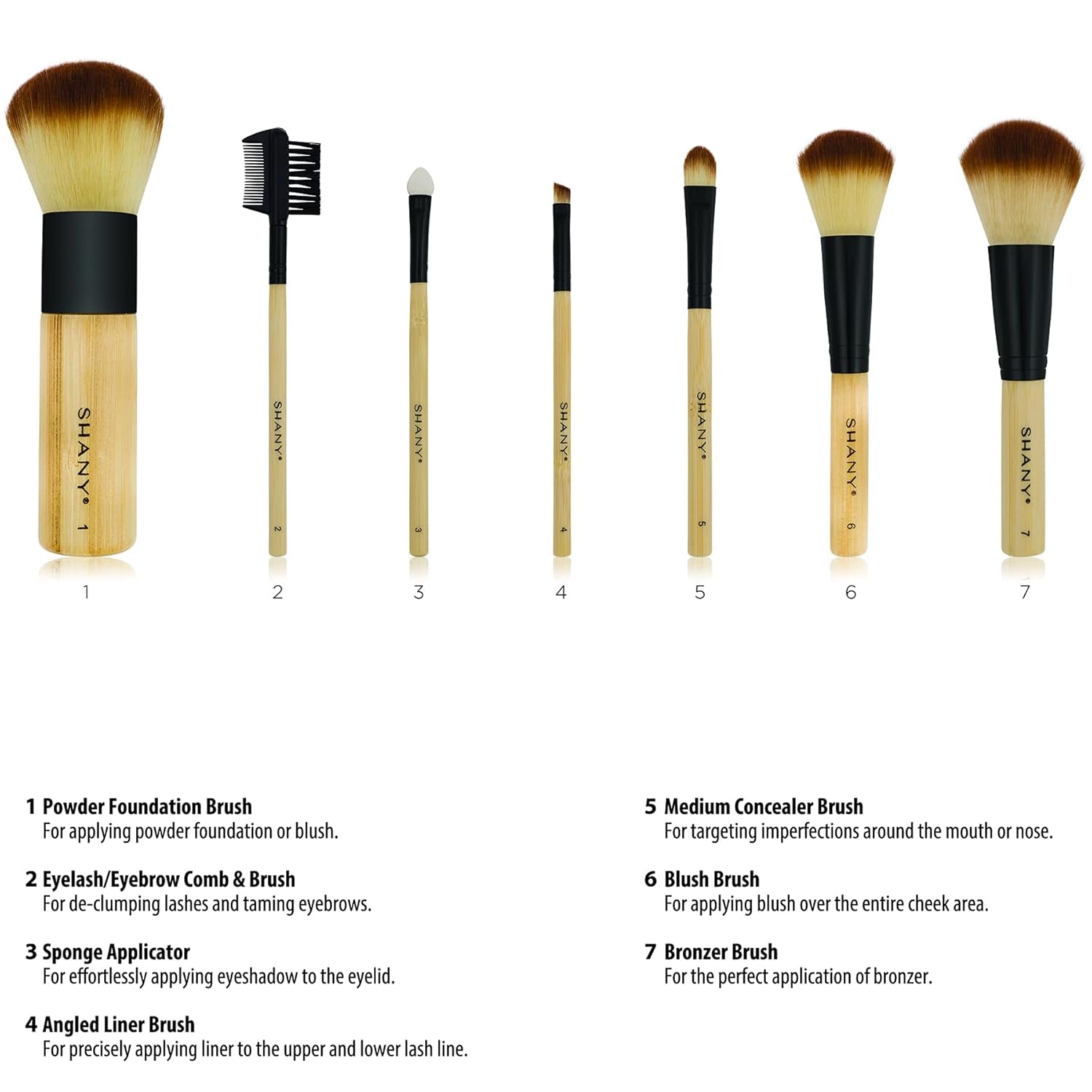SHANY Vegan Bamboo Makeup Brush Set - 7 Professional Brushes with Premium Synthetic Hair & Stylish Cotton Pouch for Easy Storage