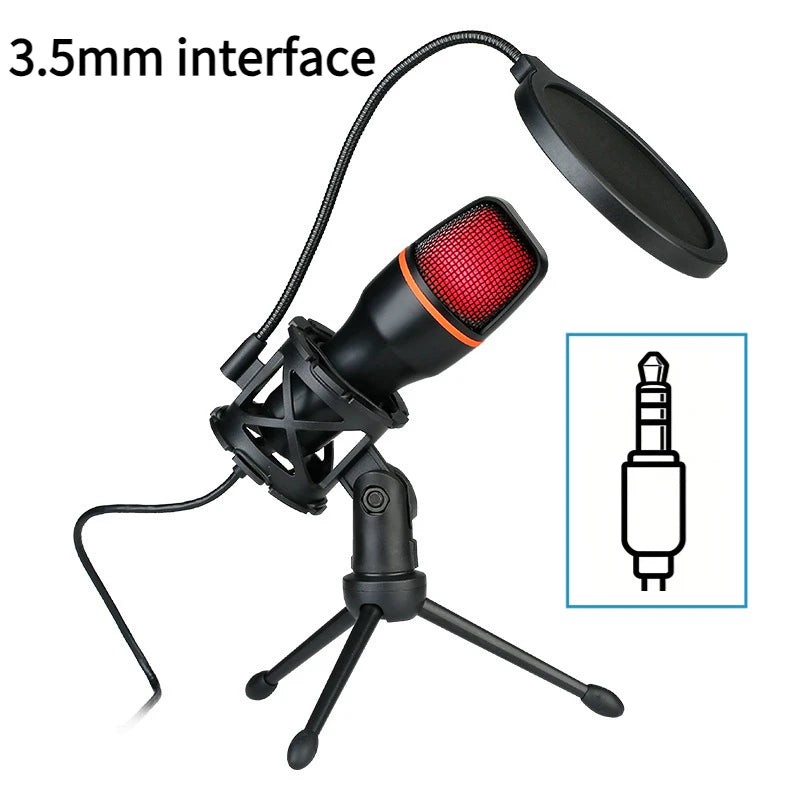 3.5MM/USB Condenser Microphone Wired for PC Computer Laptop Professional Gaming Accessories Streaming Sound Podcast Record