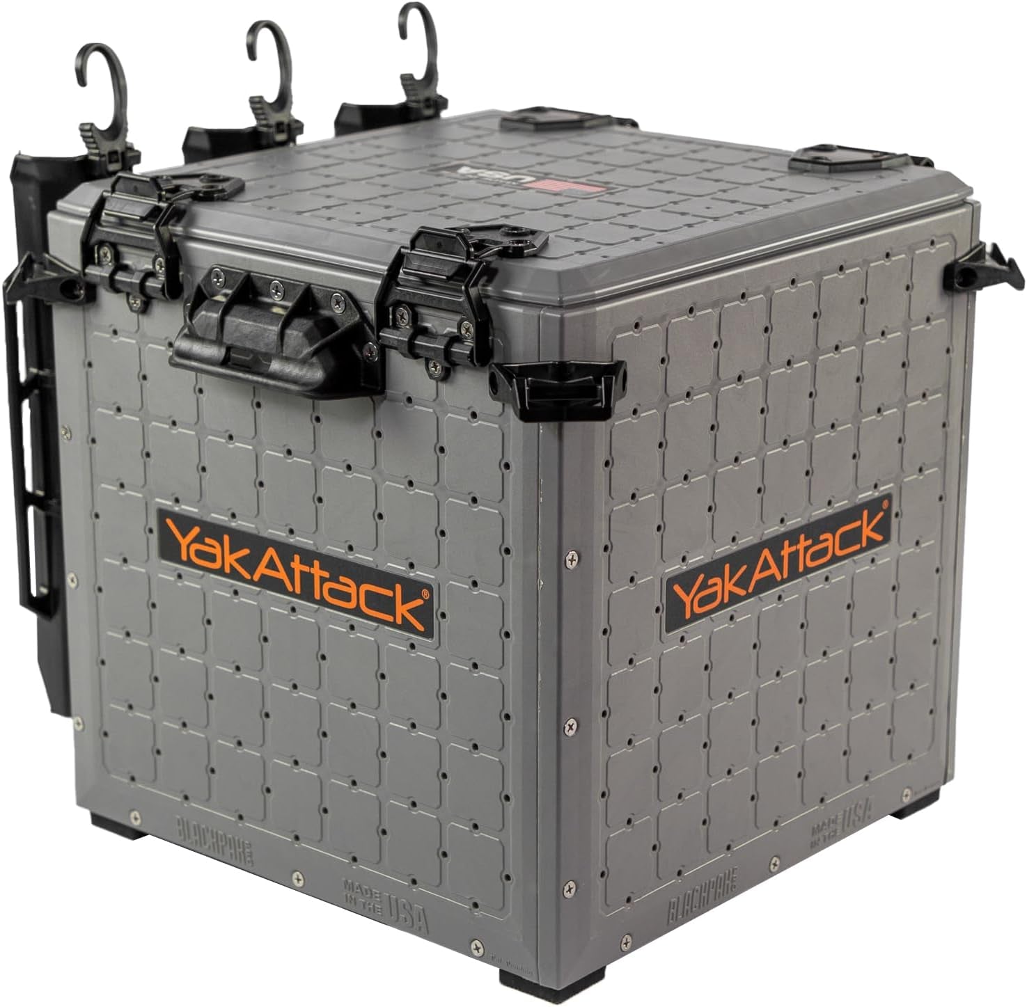 Yakattack Blackpak Pro Fishing Crate - 13" x 13" with 3 Rod Holders, Battleship Grey | Ultimate Kayak Gear Organizer & Tackle Storage Solution, Lightweight & Durable