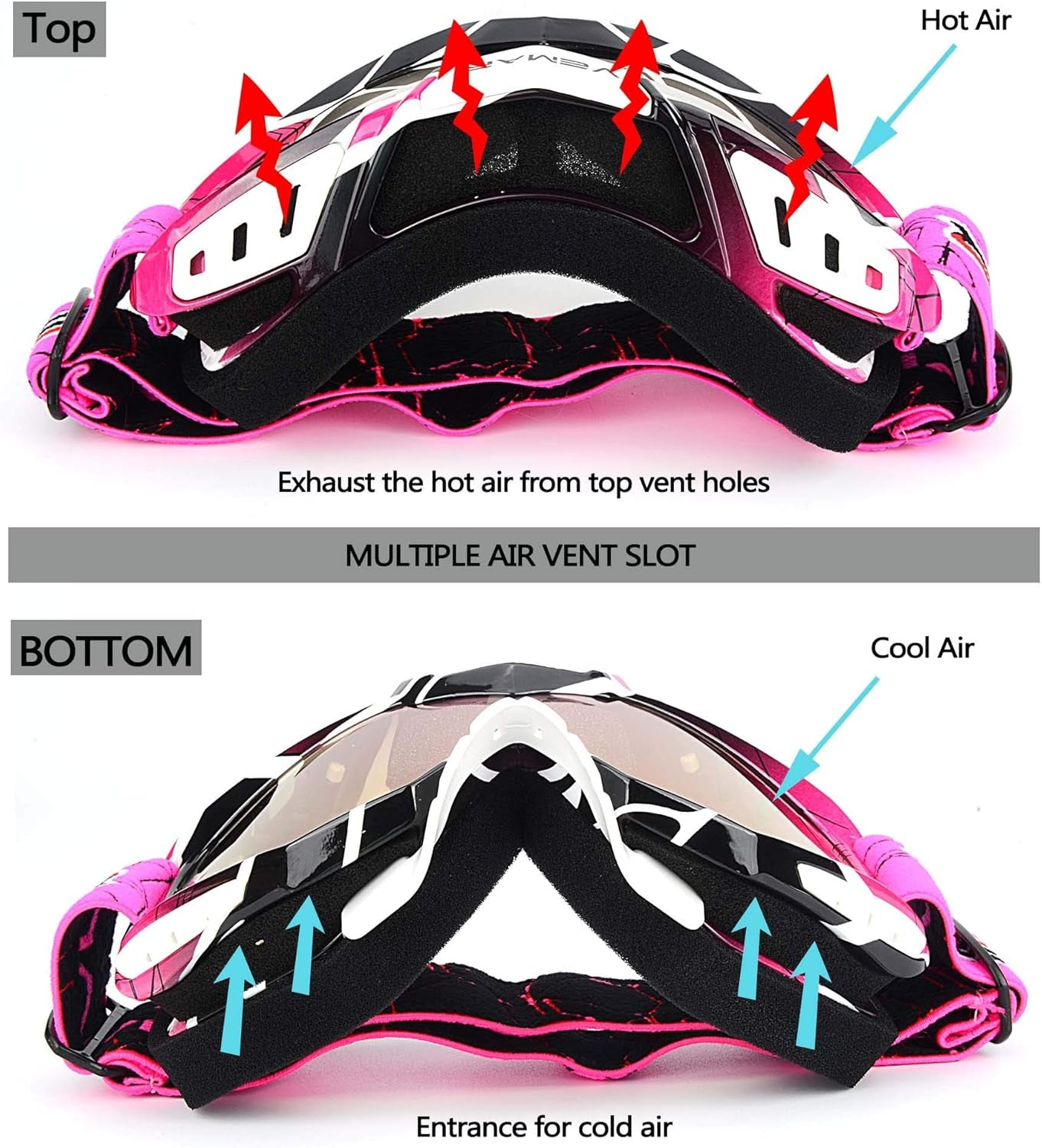 Pink Motorcycle Motocross Goggles - Windproof, Dustproof, Scratch Resistant ATV Racing & Dirt Bike Safety Glasses