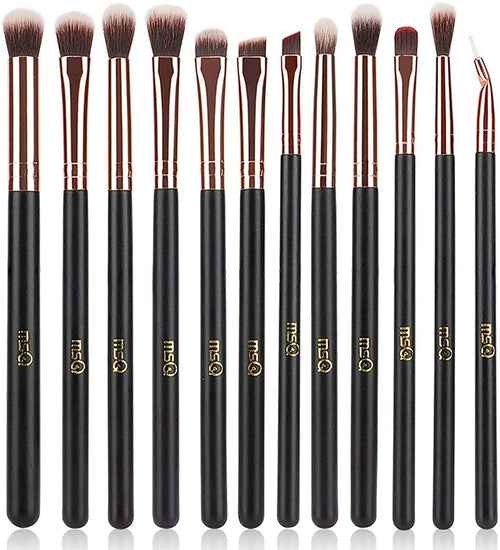 12-Piece MSQ Rose Gold Eye Makeup Brush Set - Soft Synthetic Hair with Real Wood Handles for Flawless Eyeshadow, Eyebrow, and Eyeliner Application