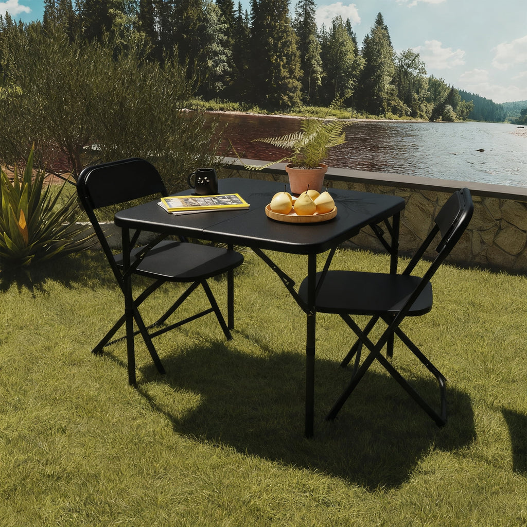 34" Square Folding Table,Fold-In-Half Plastic Card Table,Picnic Party Event Dining Camp Table for Indoor Outdoor,Black
