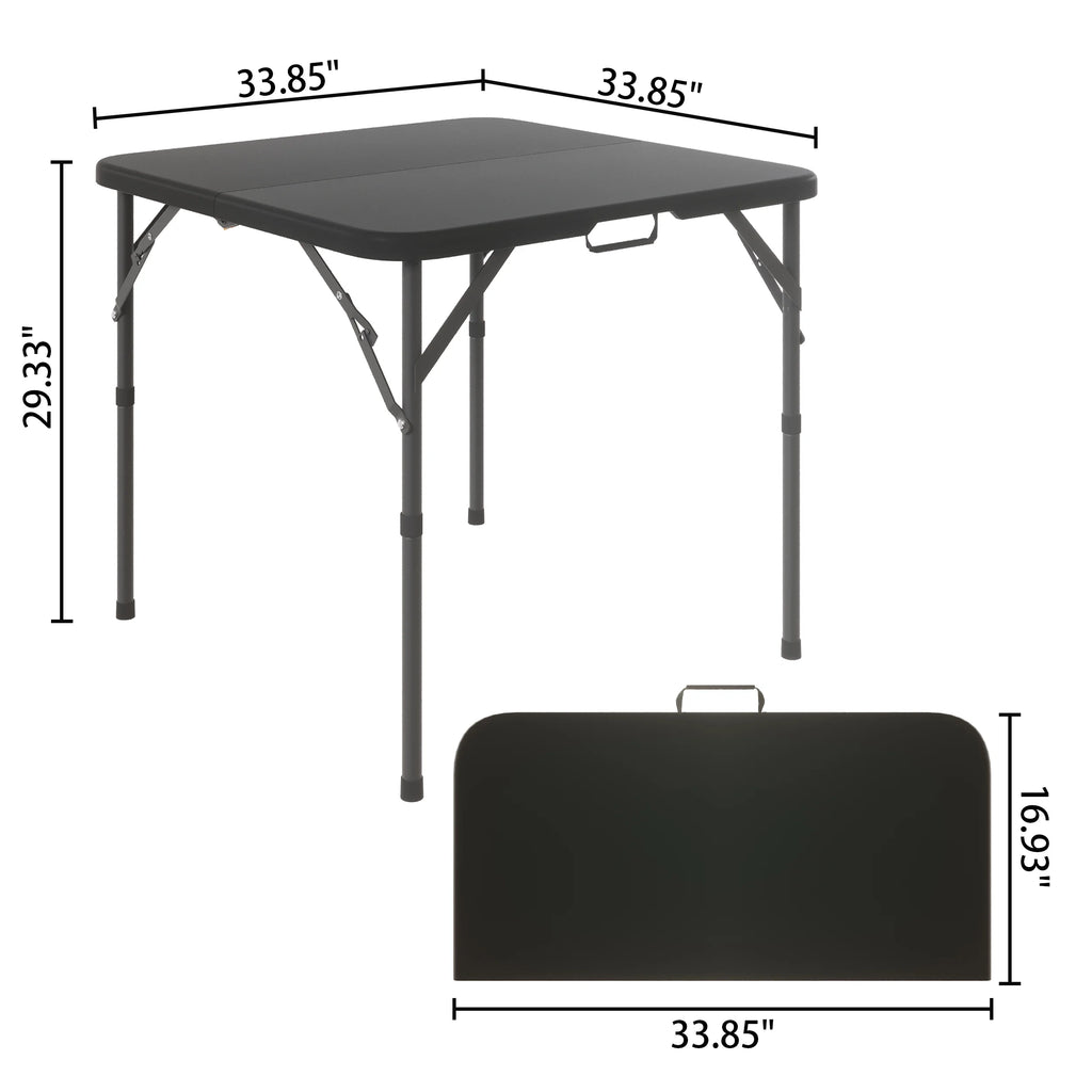 34" Square Folding Table,Fold-In-Half Plastic Card Table,Picnic Party Event Dining Camp Table for Indoor Outdoor,Black