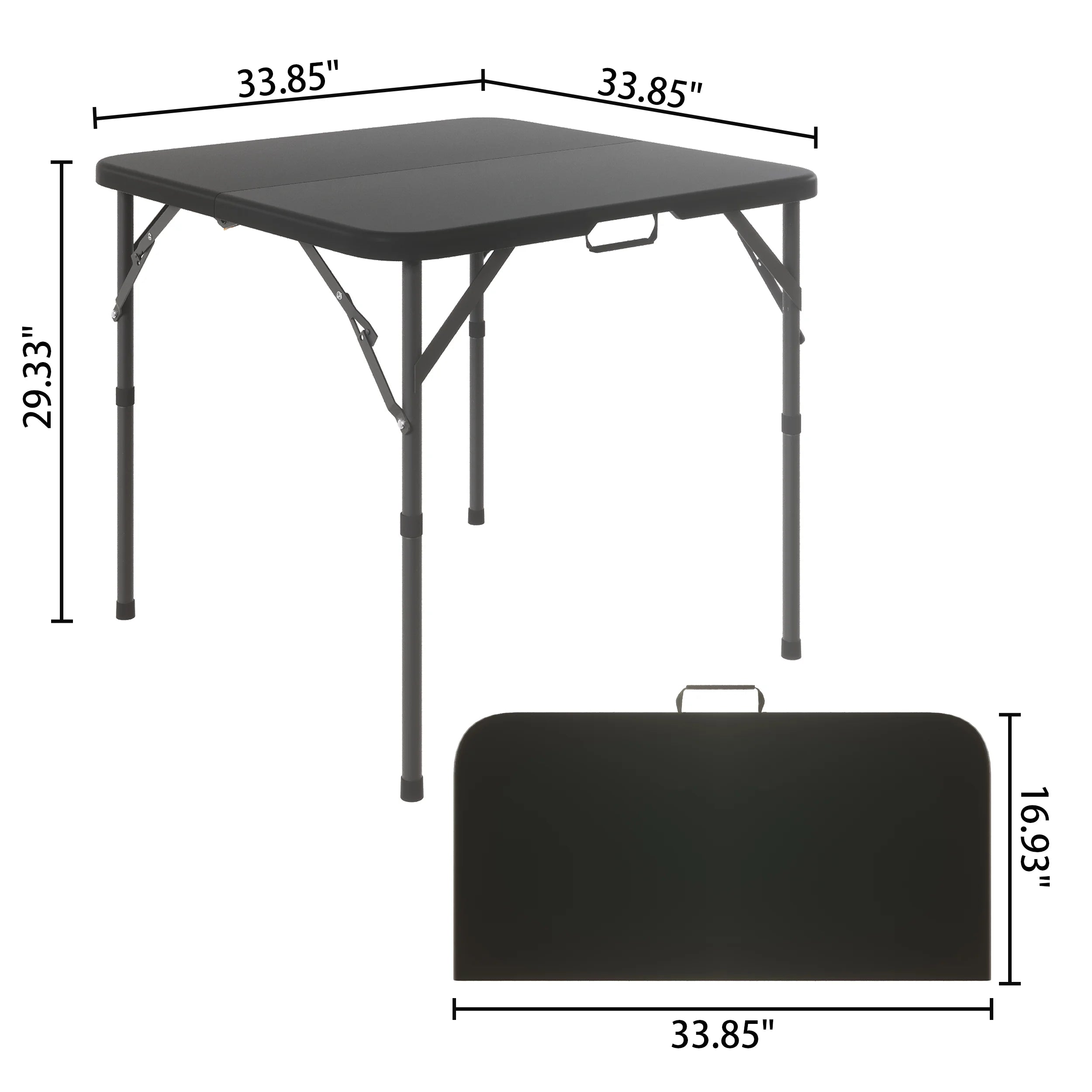 34" Square Folding Table,Fold-In-Half Plastic Card Table,Picnic Party Event Dining Camp Table for Indoor Outdoor,Black