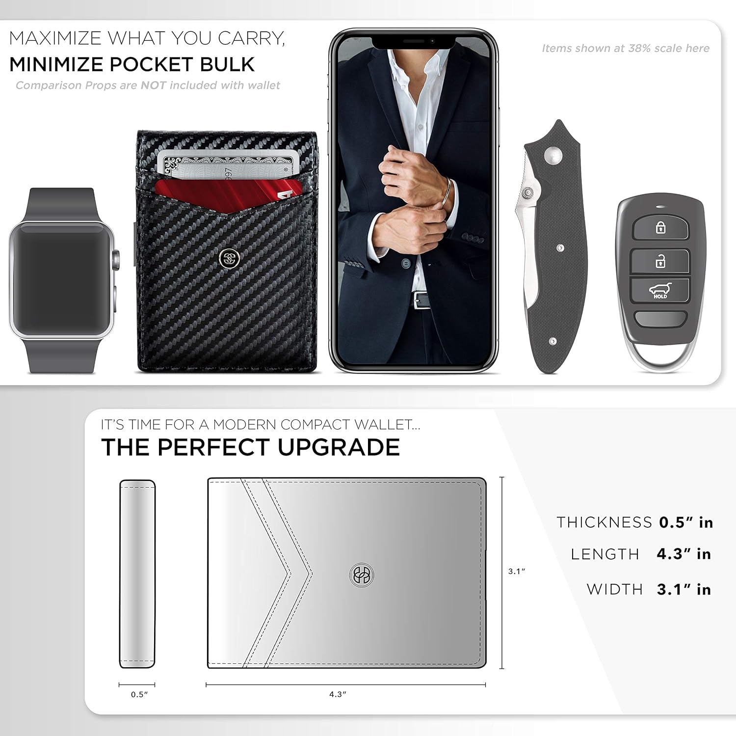 Suavell Slim Wallets for Men. Minimalist Bifold Wallet with Money Clip & ID Window. RFID Blocking Credit Card Holder Front Pocket Wallet, Gifts for Men - Husband Father on Birthday Anniversary.