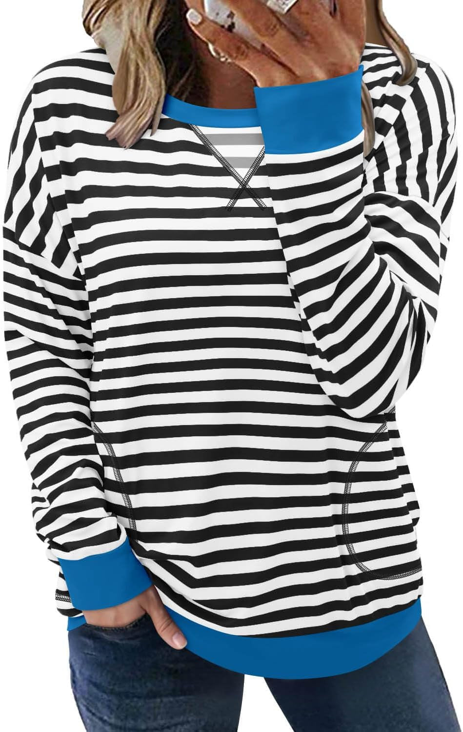 ONLYSHE Womens Crewneck Sweatshirt Casual Loose Fitting Tops Long Sleeve T Shirt
