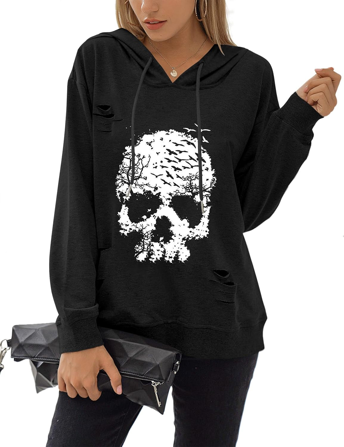 Blooming Jelly Women'S Halloween Sweatshirts Skull Graphic T Shirts Long Sleeve Pullover Tops Gothic Fall Clothes 2025