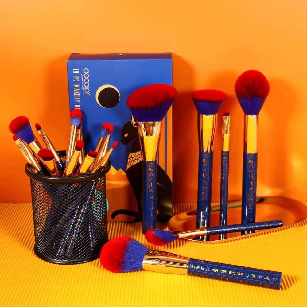 Docolor Makeup Brushes 19Pcs Makeup Brush Set Premium Gift Synthetic Powder Kabuki Foundation Contour Blush Concealer Eye Shadow Blending Liner Make up Brush Kit, Ancient Egyptian Series
