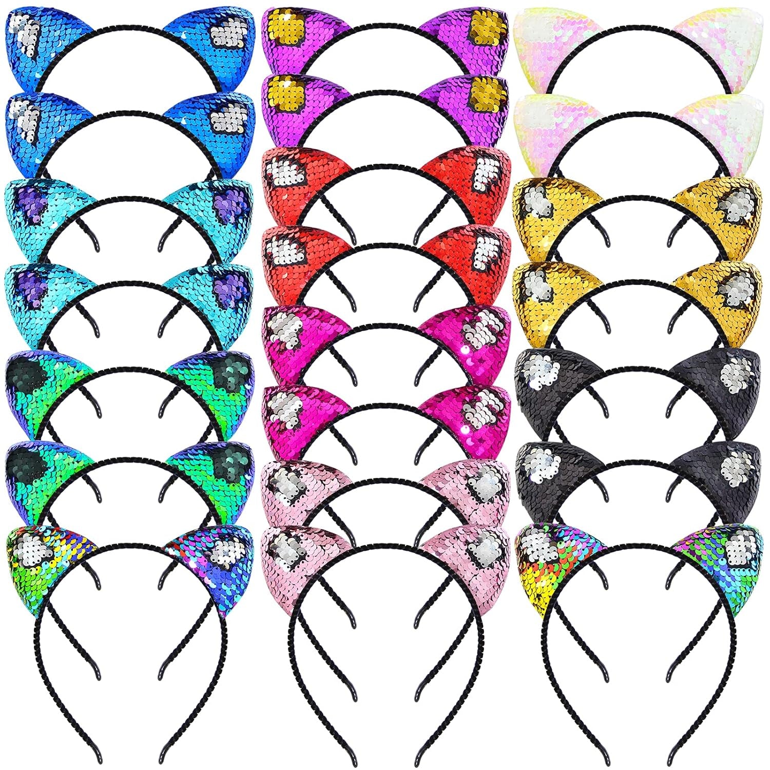 Beinou Reversible Sequin Cat Ears Headband Shiny Cat Ear Hair Hoops Cute Bling Hairband Hair Accessories for Women Girl
