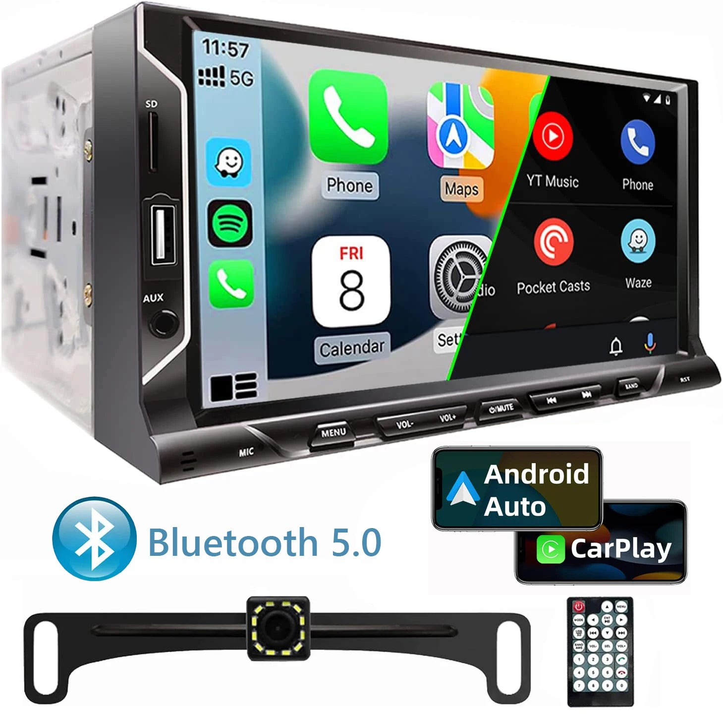 7 Inch HD Touch Screen Car Radio 2 Din Carplay Android Auto Car Stereo with Backup Camera Bluetooth Mirror Link FM AUX Input