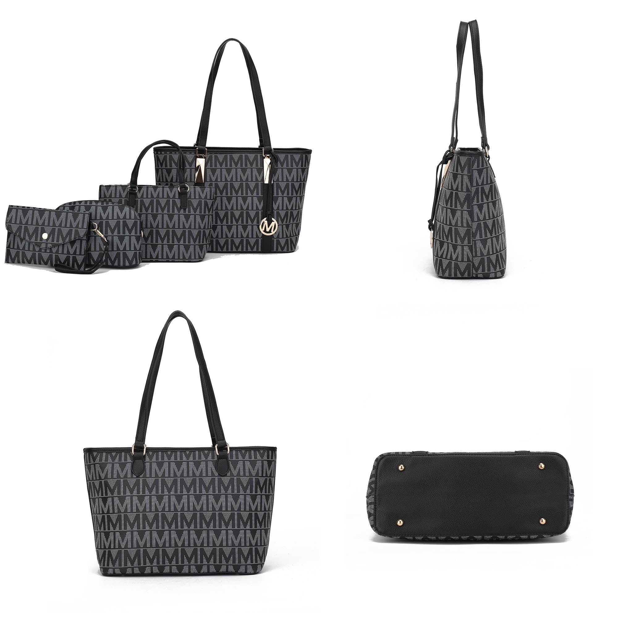 MKF Collection by Mia K. Marimar Women'S Tote Bag with Pouch and Wristlet, Signature 4 Piece Set - Navy Blue