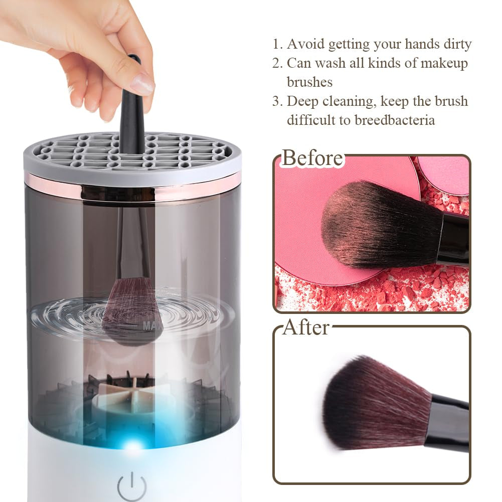 Abnaok Electric Makeup Brush Cleaner - Automatic Brush Cleaning Machine with Mat, Perfect Gift for Women and Wives, Compatible with All Makeup Brush Sizes