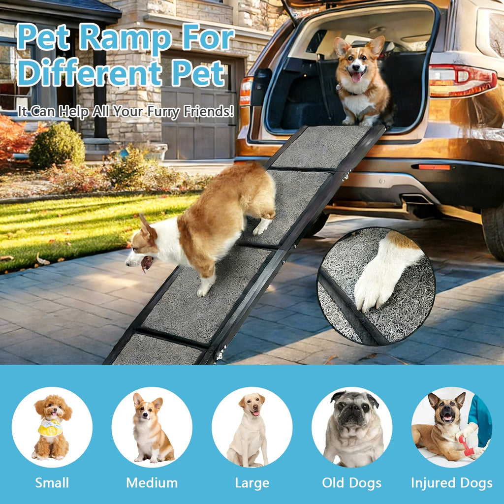 67" Foldable Dog Ramp for Car, Bed & Sofa - Extra-Wide 17.3" Pet Ramp with Non-Slip Surface, Portable Indoor/Outdoor Ramp Suitable for All Dogs