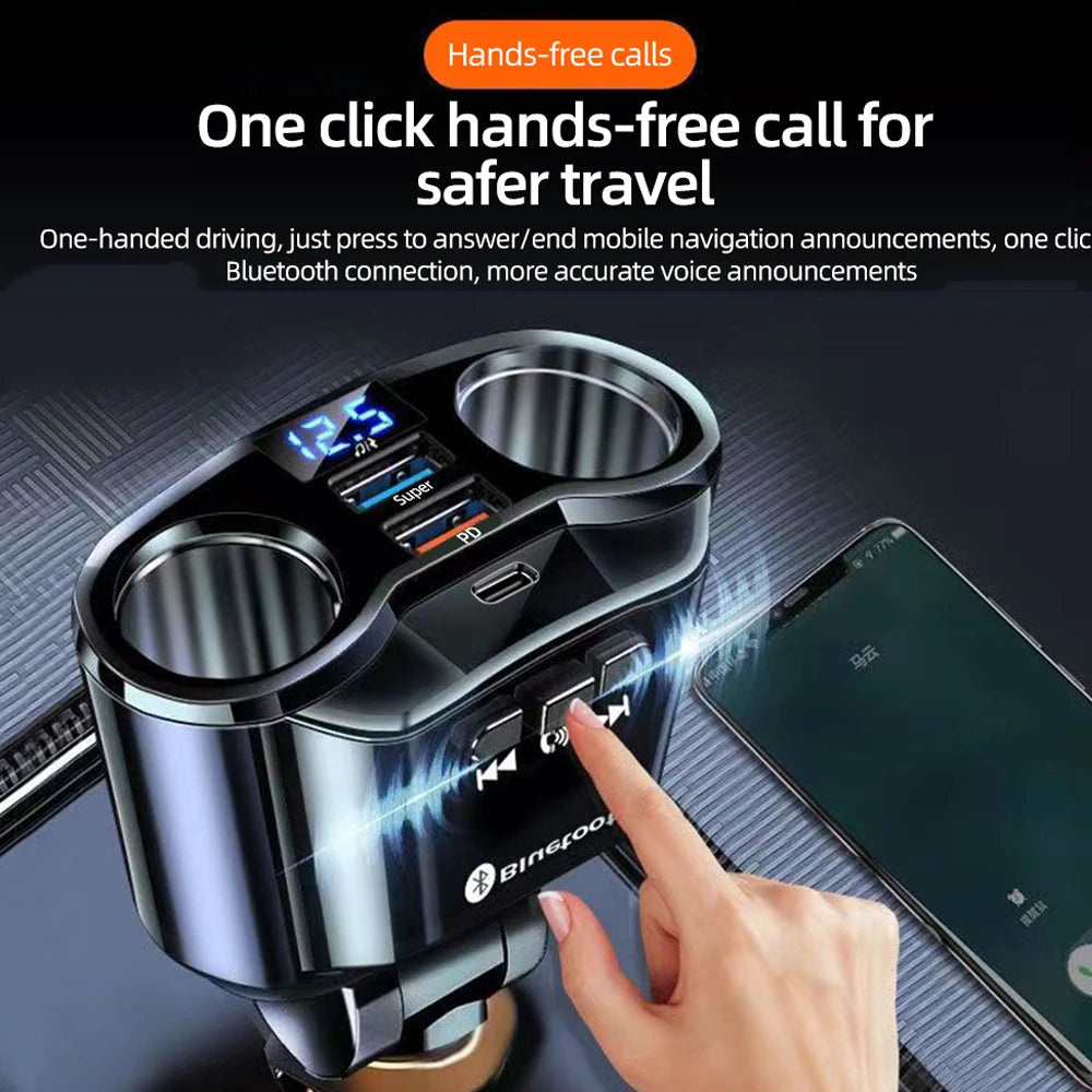 12V-24V Car Cigarette Lighter Socket Splitter Charger with PD QC3.0 Fast Charging, Dual USB Ports, 4.8A Output, and Digital Display Power Adapter