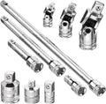 ARES 71270 Premium 10-Piece Socket Accessory Set - Durable Chrome Vanadium Steel with Mirror Finish - Includes Essential Adapters, Extensions, and Universal Joints