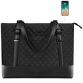 KROSER 15.6" Quilt Laptop Tote Bag, Computer Shoulder Bag, Black