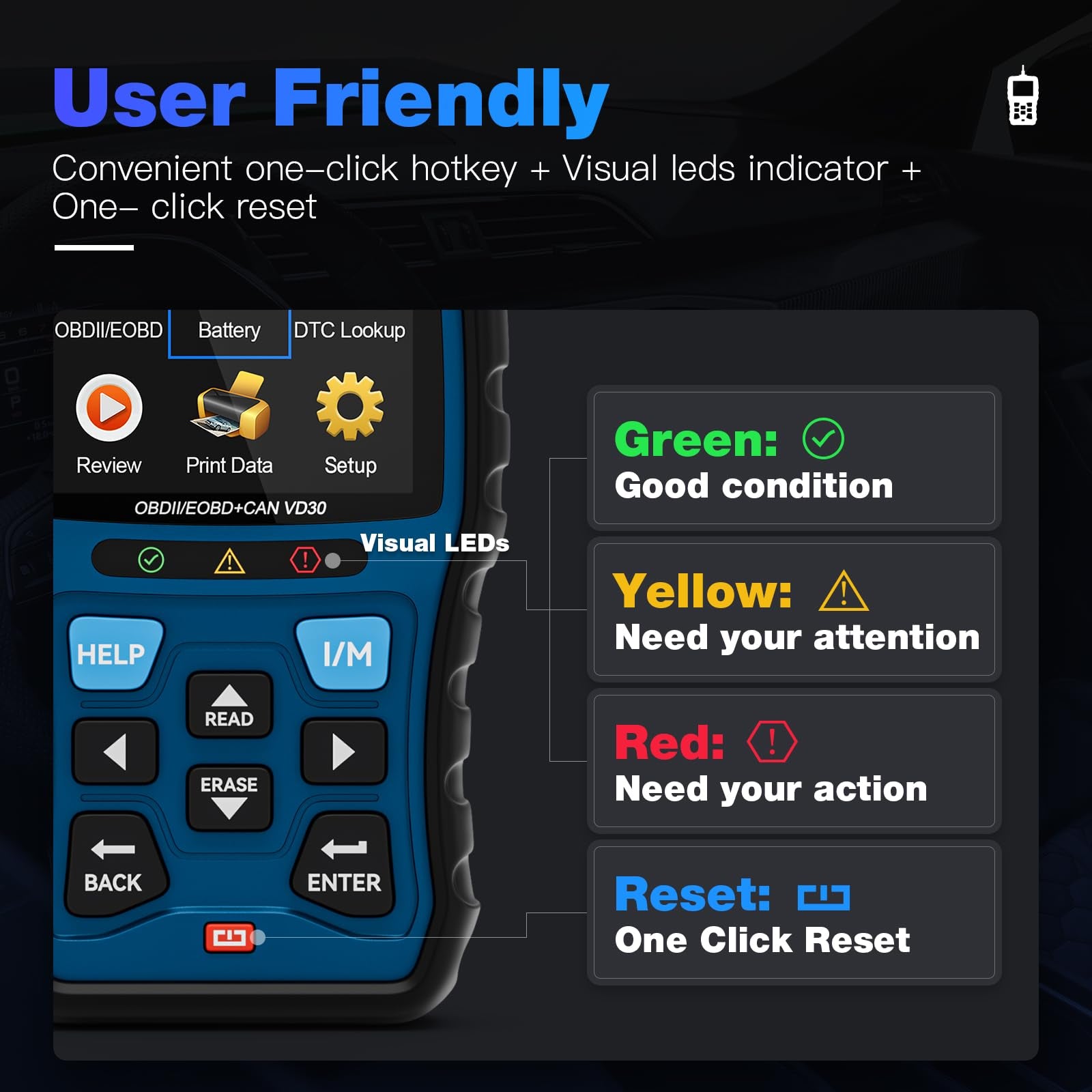 VDIAGTOOL VD30 Enhanced OBD2 Scanner, Universal Check Engine Light Car Code Reader, Auto Diagnostic Tool for All OBDII Vehicles, Free Update