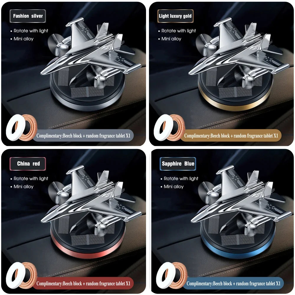 Solar-Powered Car Air Freshener with Fighter Propeller Design - Fragrance Diffuser and Interior Accessory for Men and Women