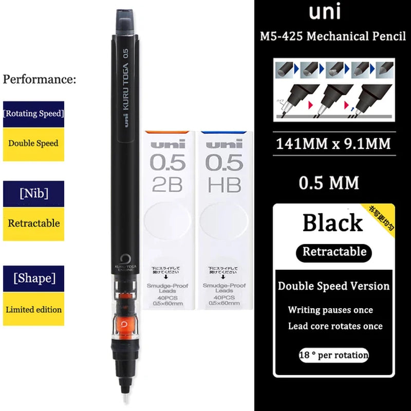 UNI KURUTOGA Mechanical Pencil M5-452 Creative Writing Continuous Sketch 0.5Mm Lead Automatic Rotating Mechanical Pencil