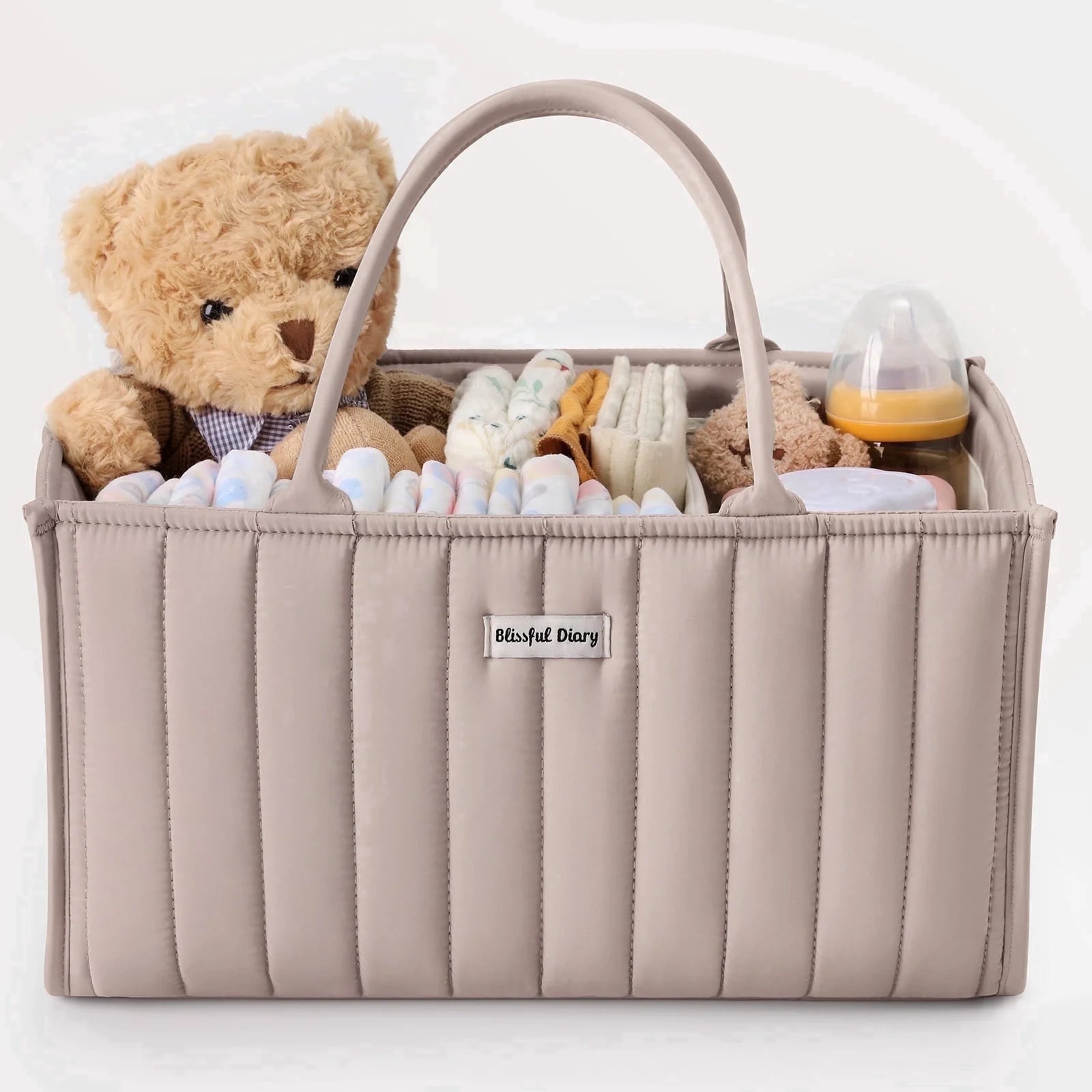 Blissful Diary Diaper Caddy Organizer,Baby Baskets for Baby Shower, Portable Nursery Changing Table Organizer, Diaper Bag, Infant Newborn Essentials Gift, Baby Registry Must Have, Botanical Floral