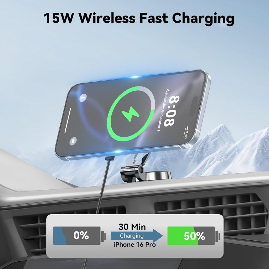 Lecork for Magsafe Car Mount Charger, 15W Magnetic Wireles Car Charger for Iphone 17 Pro Max 14 15 16 Series, Stick on Dashboard Phone Holder for Samsung S26 Ultra, Zinc Alloy Shell, Black