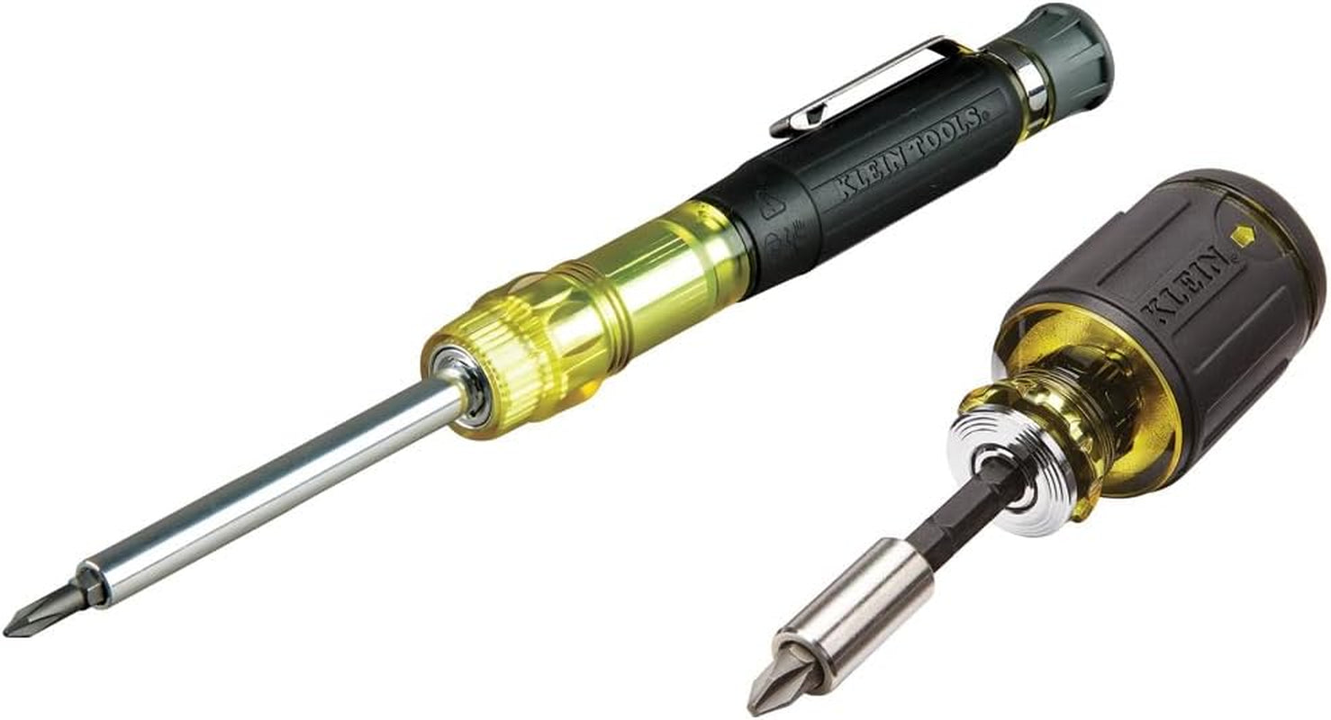 Klein Tools 32561 6-in-1 Stubby Multi-Bit Screwdriver & Nut Driver - Versatile Tool with 2 Phillips, 2 Slotted, and 2 Nut Drivers