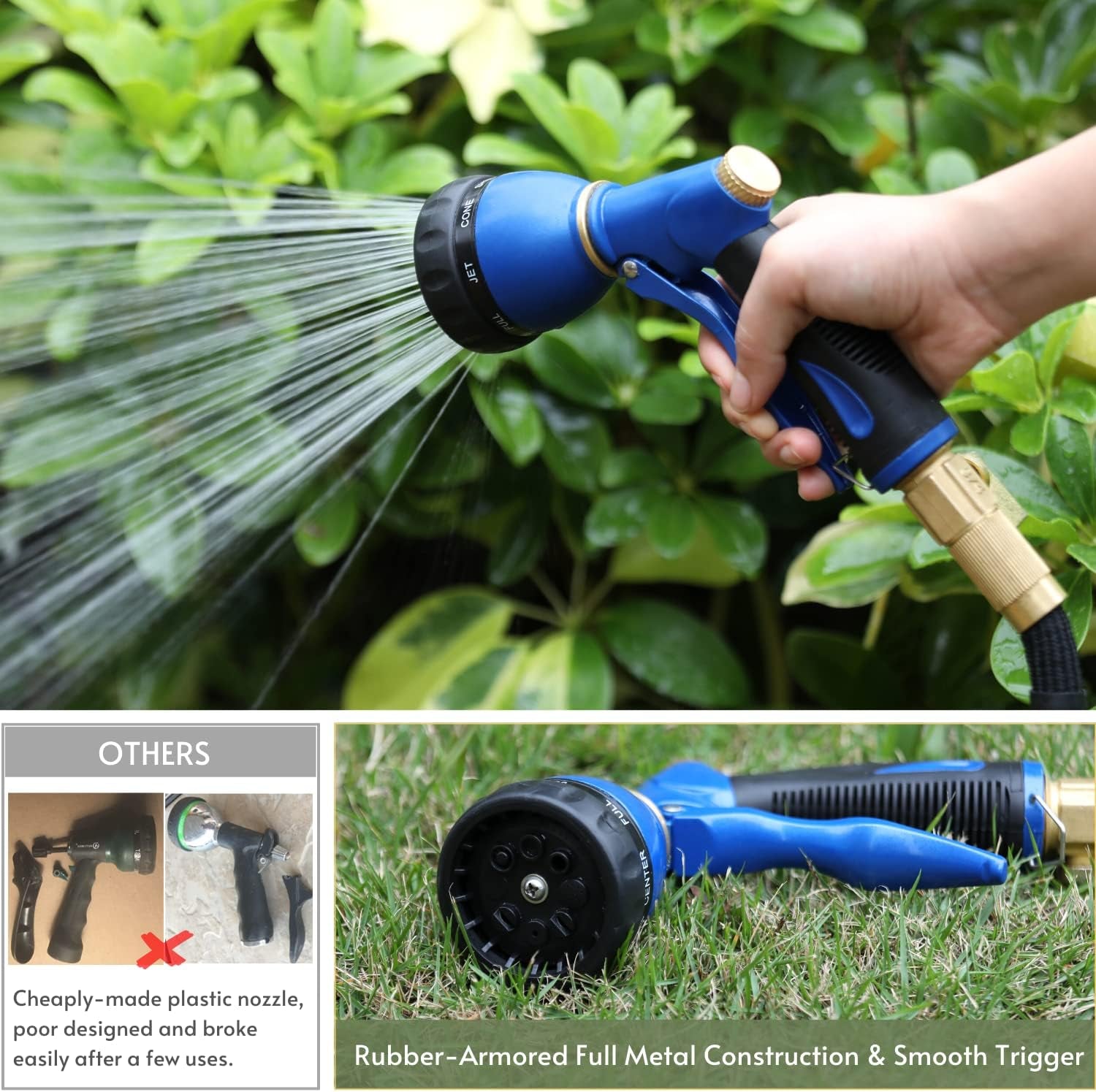 HOSUN Heavy Duty Metal Garden Hose Sprayer Nozzle - 8 Versatile Spray Patterns for Efficient Watering, Car Washing & Pet Care - Durable & High Pressure Design in Blue
