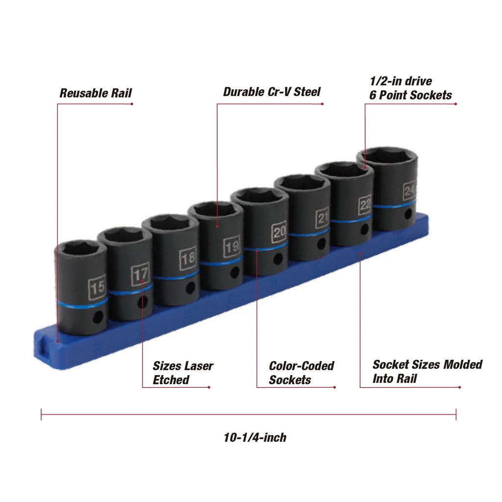 Hyper Tough 9-Piece 1/2-Inch Drive Metric Impact Socket Set (Mm)