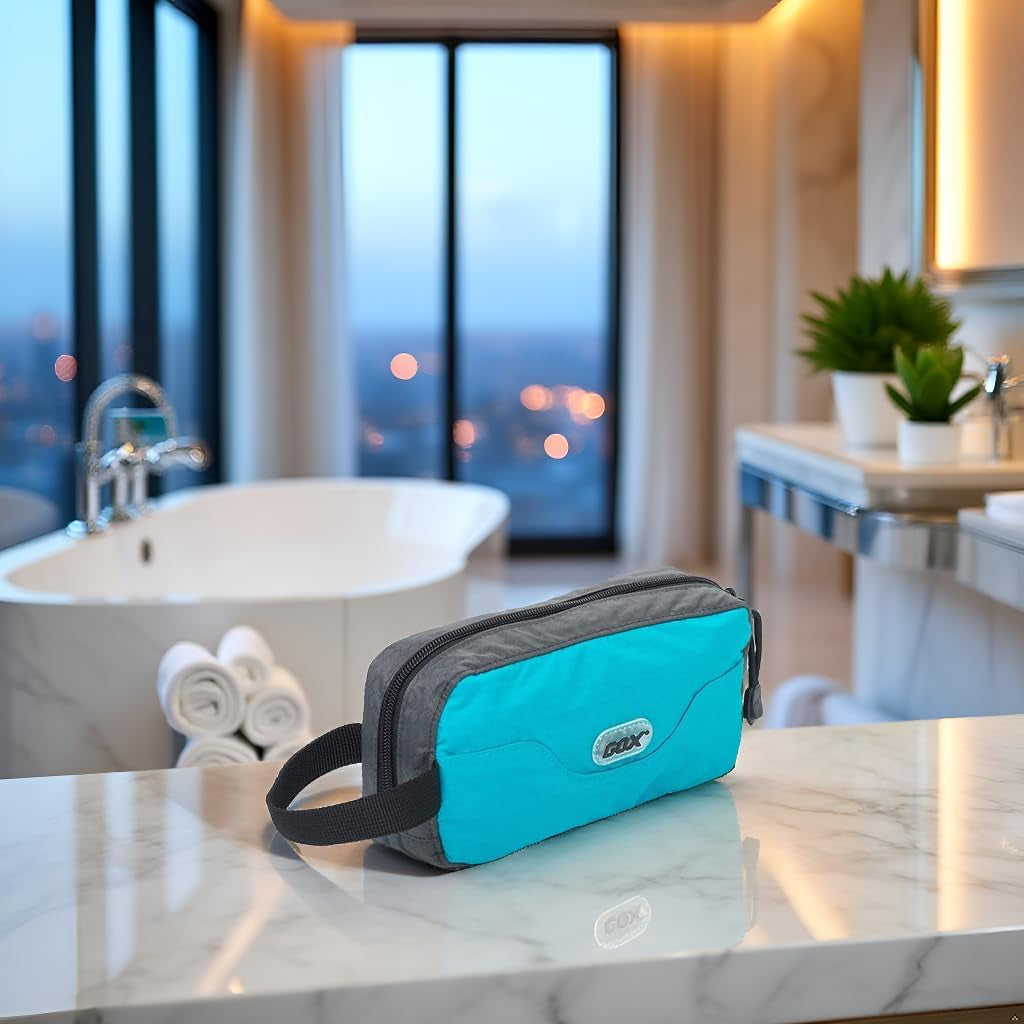 GOX Travel Small Toiletry Bag for Men Nylon Dopp Kit Medicine Bag Travel Organizer Pouch Shave Kits for Teens Toiletry Essentials Bathroom Compact (Turquoise, 9.8 * 4.3 * 3.3 Inches)