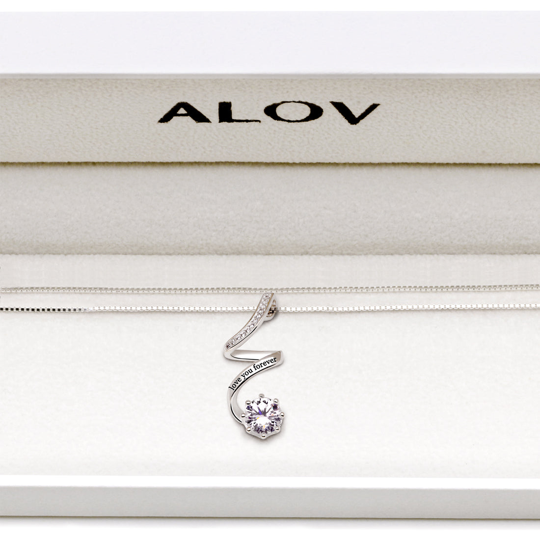 ALOV Jewelry Sterling Silver "Love You Forever" Cubic Zirconia Pendant Necklace