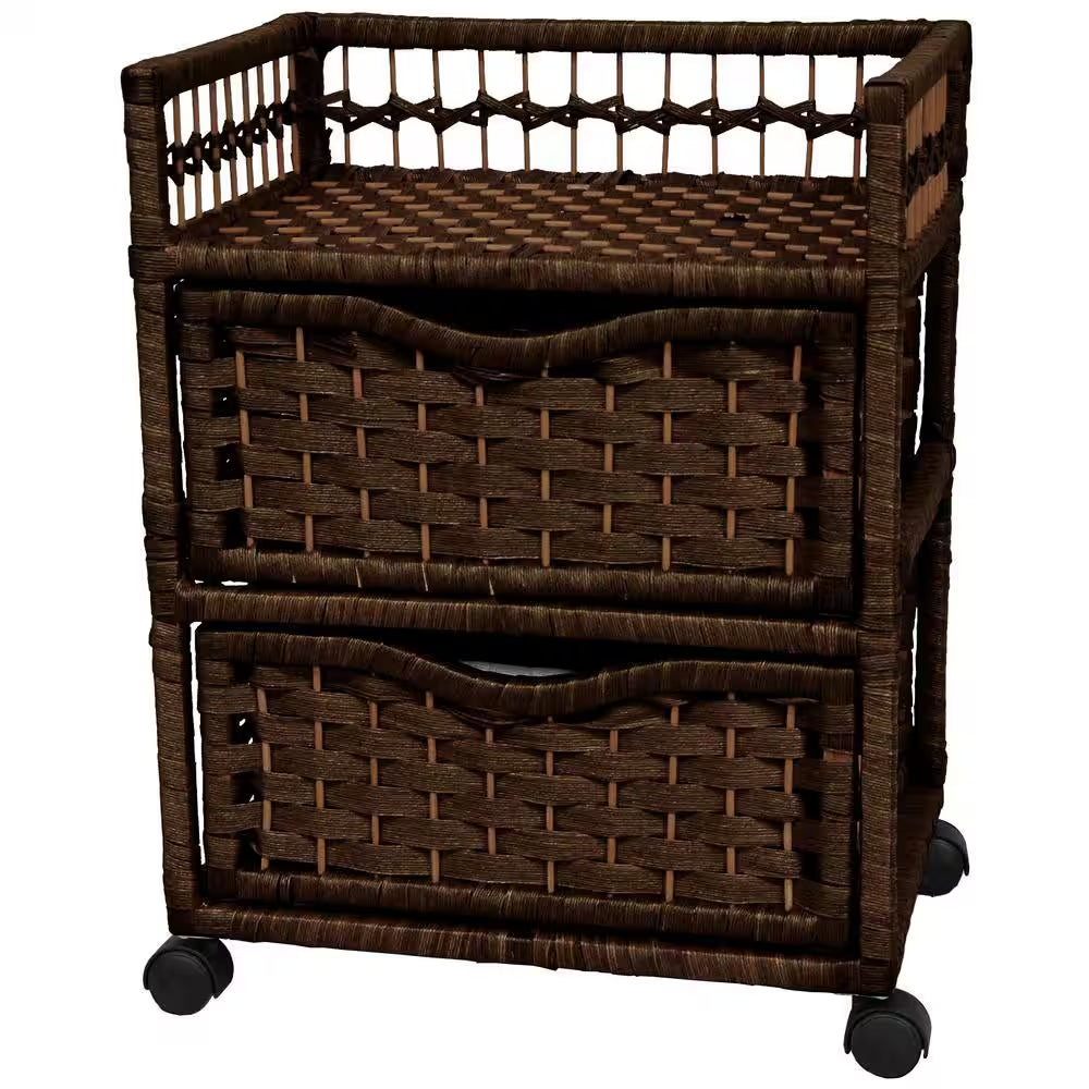 2-Drawer Mocha Wheeled Natural Fiber Trunk